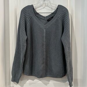Love Tree Blue Wool Blend  Slouchy V Neck Sweater Women's Large
